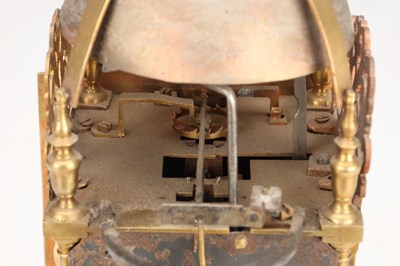 Lot 137 - JOHN CRUCEFIX, LONDON. AN EARLY 18TH CENTURY ARCHED BRASS DIAL LANTERN CLOCK WITH ALARM