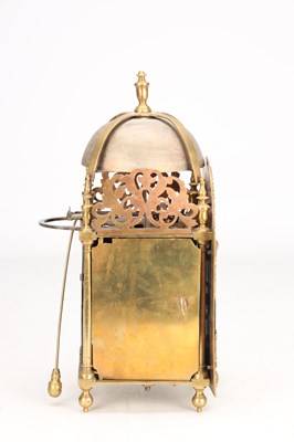Lot 137 - JOHN CRUCEFIX, LONDON. AN EARLY 18TH CENTURY ARCHED BRASS DIAL LANTERN CLOCK WITH ALARM