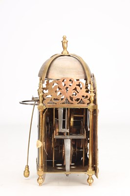 Lot 137 - JOHN CRUCEFIX, LONDON. AN EARLY 18TH CENTURY ARCHED BRASS DIAL LANTERN CLOCK WITH ALARM