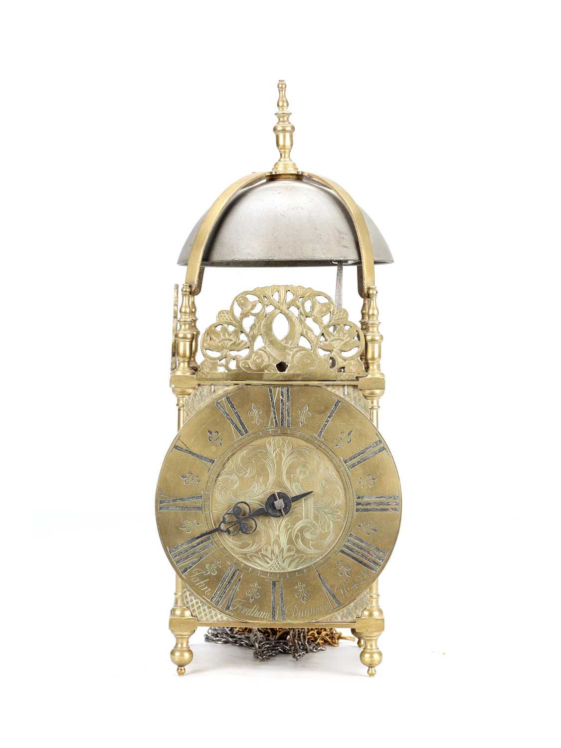 Lot 58 - JOHN FORDHAM, DUNMOW, ESSEX. NO 428. A LATE 17TH CENTURY BRASS LATERN CLOCK