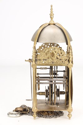 Lot 58 - JOHN FORDHAM, DUNMOW, ESSEX. NO 428. A LATE 17TH CENTURY BRASS LATERN CLOCK