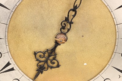 Lot 65 - GEORGE CLARKE, LONDON. AN EARLY 18TH CENTURY BRASS ARCHED DIAL LANTERN CLOCK