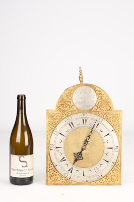 Lot 65 - GEORGE CLARKE, LONDON. AN EARLY 18TH CENTURY BRASS ARCHED DIAL LANTERN CLOCK