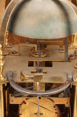 Lot 65 - GEORGE CLARKE, LONDON. AN EARLY 18TH CENTURY BRASS ARCHED DIAL LANTERN CLOCK