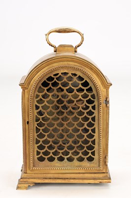 Lot 43 - FREDERICK MILLER, LONDON. A RARE LATE 18TH CENTURY MINIATURE PORCELAIN PANEL QUARTER CHIMING TRIPLE FUSEE GILT BRASS MANTEL CLOCK FOR THE CHINESE MARKET