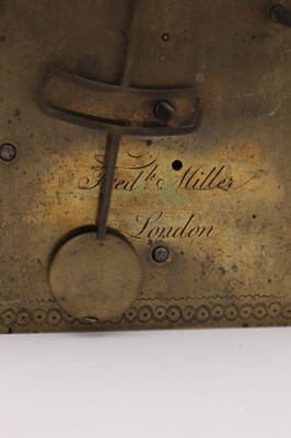Lot 43 - FREDERICK MILLER, LONDON. A RARE LATE 18TH CENTURY MINIATURE PORCELAIN PANEL QUARTER CHIMING TRIPLE FUSEE GILT BRASS MANTEL CLOCK FOR THE CHINESE MARKET