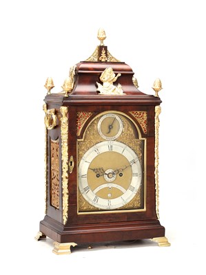 Lot 102 - JOHN TAYLOR, LONDON. A GEORGE III ORMOLU MOUNTED MAHOGANY VERGE BRACKET CLOCK WITH ALARM