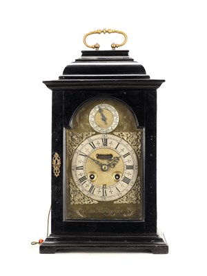 Lot 82 - EDWARD ALDRIDGE, DEAL (KENT). AN UNUSUAL GEORGE I EBONISED QUARTER REPEATING BRACKET CLOCK TIMEPIECE