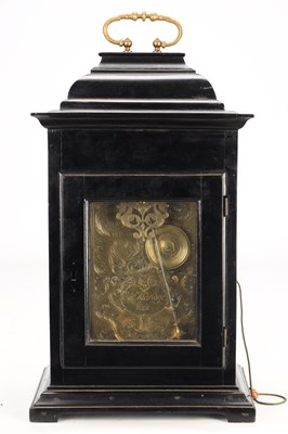 Lot 82 - EDWARD ALDRIDGE, DEAL (KENT). AN UNUSUAL GEORGE I EBONISED QUARTER REPEATING BRACKET CLOCK TIMEPIECE