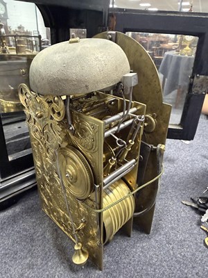Lot 82 - EDWARD ALDRIDGE, DEAL (KENT). AN UNUSUAL GEORGE I EBONISED QUARTER REPEATING BRACKET CLOCK TIMEPIECE