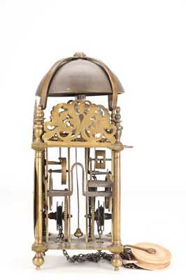 Lot 97 - WILLIAM SPEAKMAN, LONDON A LATE 17TH CENTURY BRASS VERGE STRIKING LANTERN CLOCK