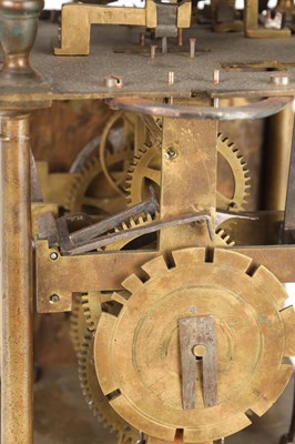 Lot 97 - WILLIAM SPEAKMAN, LONDON A LATE 17TH CENTURY BRASS VERGE STRIKING LANTERN CLOCK
