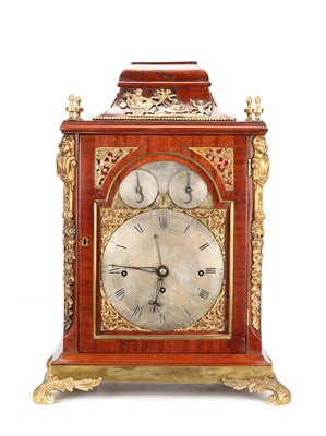 Lot 24 - JOHN TAYLOR, LONDON A FINE GEORGE III ORMOLU-MOUNTED MAHOGANY SIX-TUNE MUSICAL BRACKET AND QUARTER STRIKING CLOCK WITH VERGE ESCAPEMENT