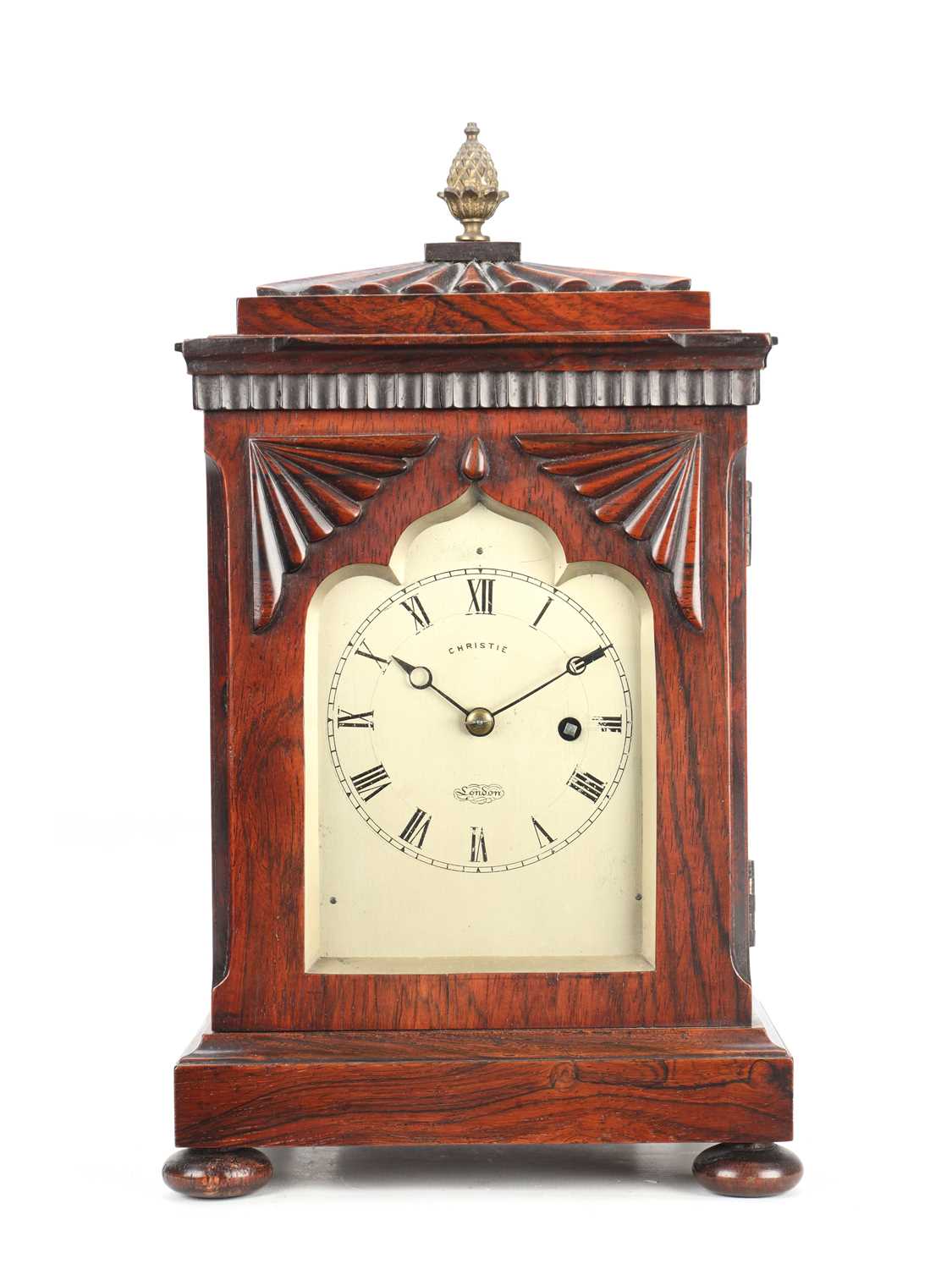 Lot 135 - CHRISTIE, LONDON A SMALL WILLIAM IV ROSEWOOD FUSEE MANTEL CLOCK