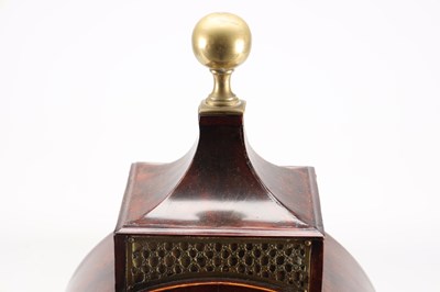 Lot 198 - SCOTT, LONDON. A GEORGE III FLAMED MAHOGANY AND BOXWOOD STRUNG DOUBLE FUSEE BALLOON SHAPED BRACKET CLOCK