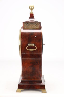 Lot 198 - SCOTT, LONDON. A GEORGE III FLAMED MAHOGANY AND BOXWOOD STRUNG DOUBLE FUSEE BALLOON SHAPED BRACKET CLOCK