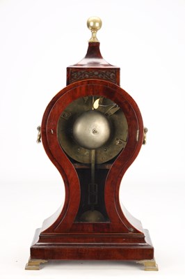 Lot 198 - SCOTT, LONDON. A GEORGE III FLAMED MAHOGANY AND BOXWOOD STRUNG DOUBLE FUSEE BALLOON SHAPED BRACKET CLOCK