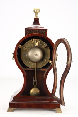 Lot 198 - SCOTT, LONDON. A GEORGE III FLAMED MAHOGANY AND BOXWOOD STRUNG DOUBLE FUSEE BALLOON SHAPED BRACKET CLOCK