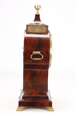 Lot 198 - SCOTT, LONDON. A GEORGE III FLAMED MAHOGANY AND BOXWOOD STRUNG DOUBLE FUSEE BALLOON SHAPED BRACKET CLOCK