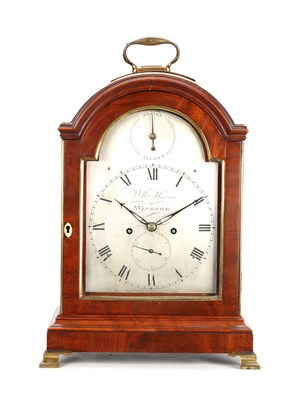 Lot 63 - WILLIAM HANSON OF WINDSOR. A GEORGE III FIGURED MAHOGANY PAD TOP BRACKET CLOCK