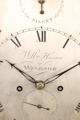 Lot 63 - WILLIAM HANSON OF WINDSOR. A GEORGE III FIGURED MAHOGANY PAD TOP BRACKET CLOCK