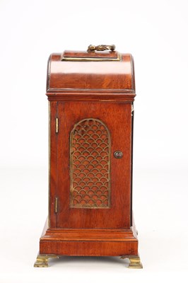Lot 63 - WILLIAM HANSON OF WINDSOR. A GEORGE III FIGURED MAHOGANY PAD TOP BRACKET CLOCK
