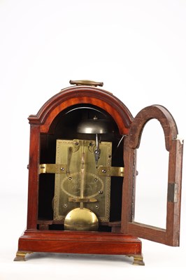 Lot 63 - WILLIAM HANSON OF WINDSOR. A GEORGE III FIGURED MAHOGANY PAD TOP BRACKET CLOCK