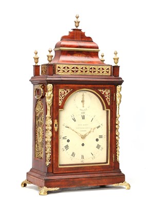 Lot 152 - JOHN SCOTT, LONDON. A GEORGE III ORMOLU MOUNTED FIGURED MAHOGANY QUARTER STRIKING BRACKET CLOCK