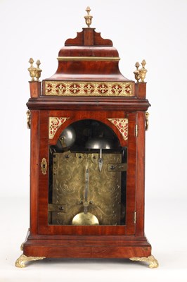 Lot 152 - JOHN SCOTT, LONDON. A GEORGE III ORMOLU MOUNTED FIGURED MAHOGANY QUARTER STRIKING BRACKET CLOCK