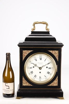 Lot 90 - JOHN DEVIS, LONDON. A GEORGE III EBONISED QUARTER CHIMING VERGE BRACKET CLOCK