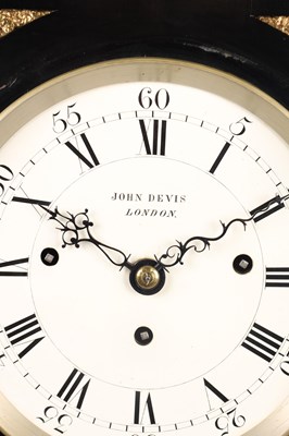 Lot 90 - JOHN DEVIS, LONDON. A GEORGE III EBONISED QUARTER CHIMING VERGE BRACKET CLOCK
