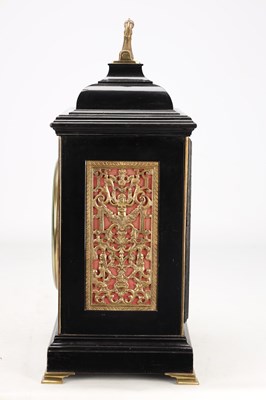 Lot 90 - JOHN DEVIS, LONDON. A GEORGE III EBONISED QUARTER CHIMING VERGE BRACKET CLOCK