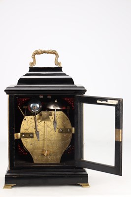 Lot 90 - JOHN DEVIS, LONDON. A GEORGE III EBONISED QUARTER CHIMING VERGE BRACKET CLOCK