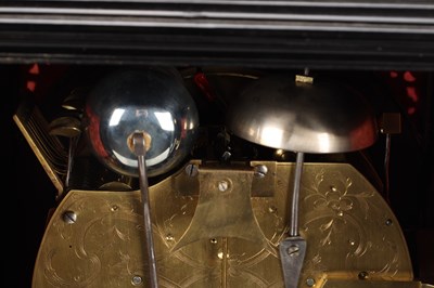 Lot 90 - JOHN DEVIS, LONDON. A GEORGE III EBONISED QUARTER CHIMING VERGE BRACKET CLOCK
