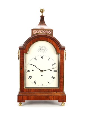 Lot 25 - RECORDON, LONDON. A GEORGE III FIGURED MAHOGANY QUARTER-CHIMING BRACKET CLOCK