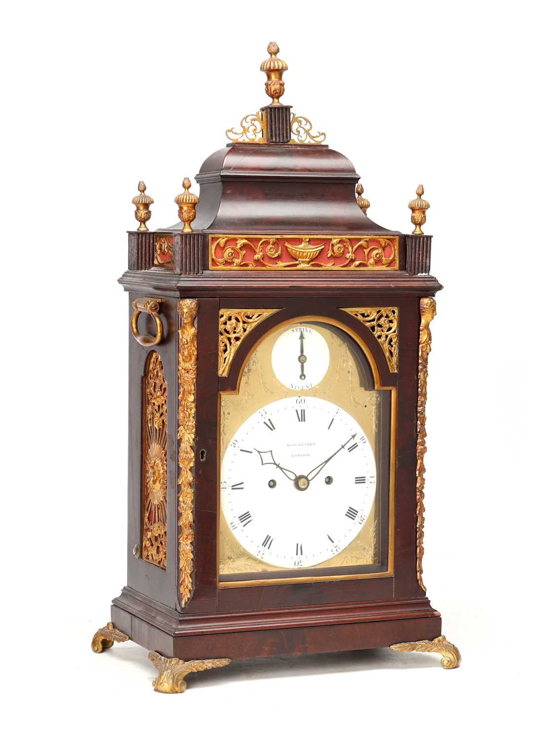 Lot 68 - BROCKBANKS, LONDON. A GEORGE III ORMOLU MOUNTED MAHOGANY VERGE BRACKET CLOCK