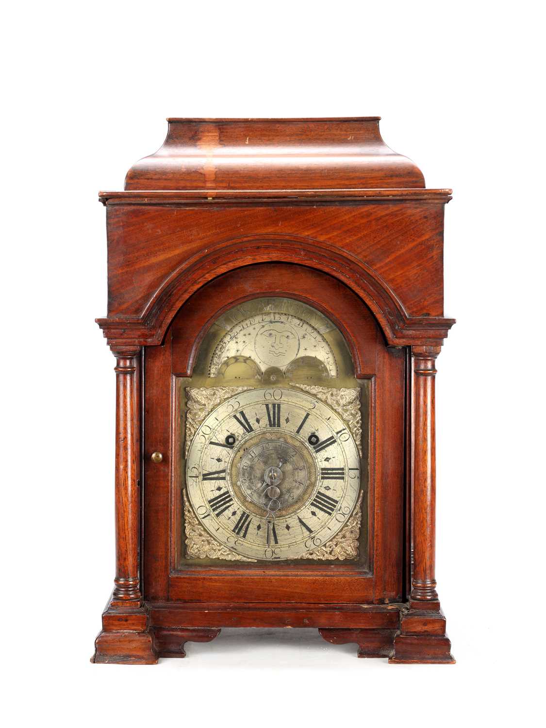 Lot 196 - THOMAS ATKINSON, ORMSKIRK. A GEORGE III MAHOGANY BRACKET CLOCK WITH MOONPHASE