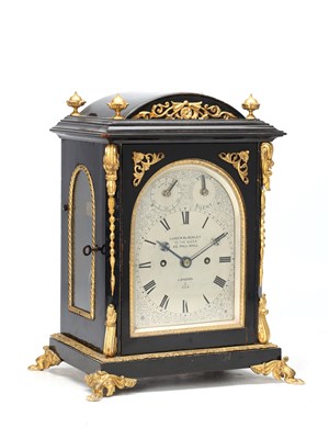 Lot 2 - LUND AND BLOCKLEY, LONDON. A LATE 19TH CENTURY ORMOLU MOUNTED EBONISED DOUBLE FUSEE BRACKET CLOCK