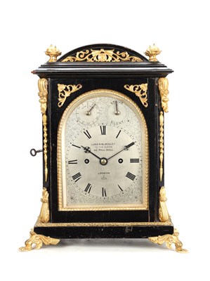 Lot 2 - LUND AND BLOCKLEY, LONDON. A LATE 19TH CENTURY ORMOLU MOUNTED EBONISED DOUBLE FUSEE BRACKET CLOCK