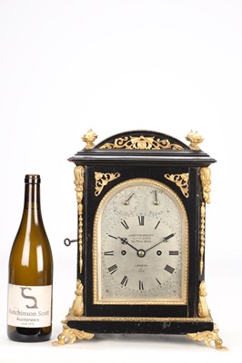 Lot 2 - LUND AND BLOCKLEY, LONDON. A LATE 19TH CENTURY ORMOLU MOUNTED EBONISED DOUBLE FUSEE BRACKET CLOCK