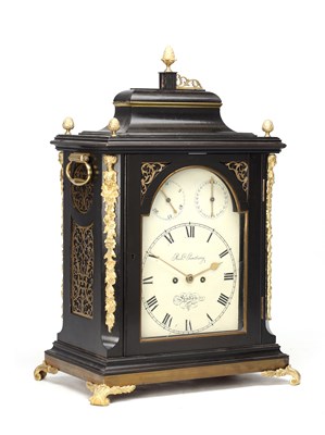 Lot RICHARD GANTHONY, LONDON. A GEORGE III AND LATER ORMOLU MOUNTED AND EBONISED BRACKET CLOCK