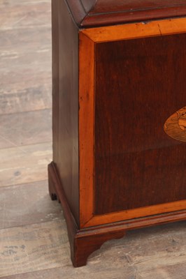 Lot 62 - FRANCIS DUNN, DUBLIN. A GEORGE III FIGURED MAHOGANY AND SATINWOOD INLAID LONGCASE CLOCK