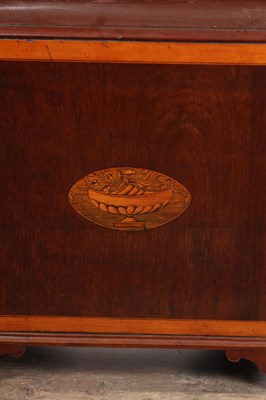 Lot 62 - FRANCIS DUNN, DUBLIN. A GEORGE III FIGURED MAHOGANY AND SATINWOOD INLAID LONGCASE CLOCK