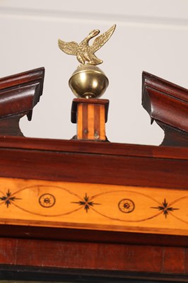 Lot 62 - FRANCIS DUNN, DUBLIN. A GEORGE III FIGURED MAHOGANY AND SATINWOOD INLAID LONGCASE CLOCK