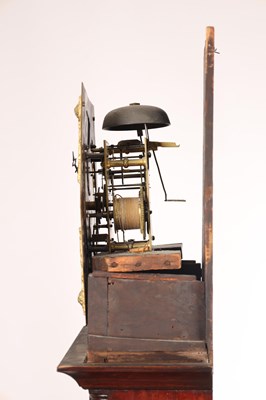 Lot 62 - FRANCIS DUNN, DUBLIN. A GEORGE III FIGURED MAHOGANY AND SATINWOOD INLAID LONGCASE CLOCK