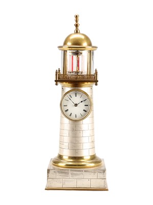 Lot 118 - GUILMET, PARIS. A LATE 19TH CENTURY BRASS AND SILVERED METAL AUTOMATON LIGHTHOUSE MANTEL CLOCK