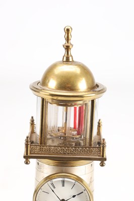 Lot 118 - GUILMET, PARIS. A LATE 19TH CENTURY BRASS AND SILVERED METAL AUTOMATON LIGHTHOUSE MANTEL CLOCK
