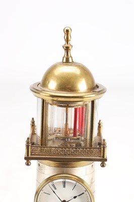 Lot 118 - GUILMET, PARIS. A LATE 19TH CENTURY BRASS AND SILVERED METAL AUTOMATON LIGHTHOUSE MANTEL CLOCK