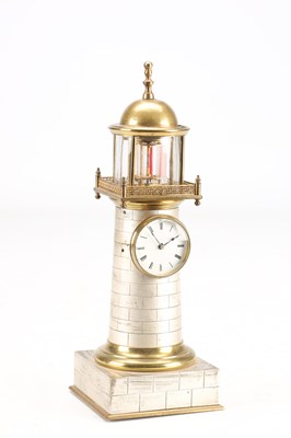Lot 118 - GUILMET, PARIS. A LATE 19TH CENTURY BRASS AND SILVERED METAL AUTOMATON LIGHTHOUSE MANTEL CLOCK