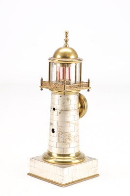 Lot 118 - GUILMET, PARIS. A LATE 19TH CENTURY BRASS AND SILVERED METAL AUTOMATON LIGHTHOUSE MANTEL CLOCK